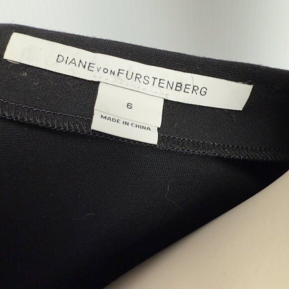 DIANE VON FURSTENBERG Gabi Knit Suiting Jersey Ruched Sheath Black Dress Size 6 - Picture 7 of 11